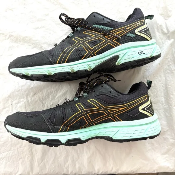 Asics Women's GEL-VENTURE 7 Trail Running Shoes black turquoise SZ 10 Worn 1X