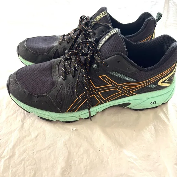 Asics Women's GEL-VENTURE 7 Trail Running Shoes black turquoise SZ 10 Worn 1X