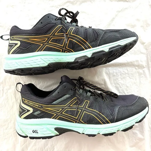 Asics Women's GEL-VENTURE 7 Trail Running Shoes black turquoise SZ 10 Worn 1X