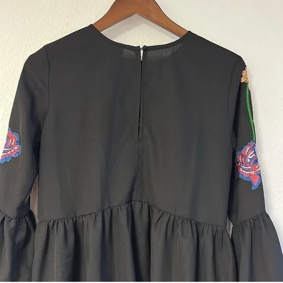 ASOS Fluted Sleeve Embroidered Smock Mini Dress size 4