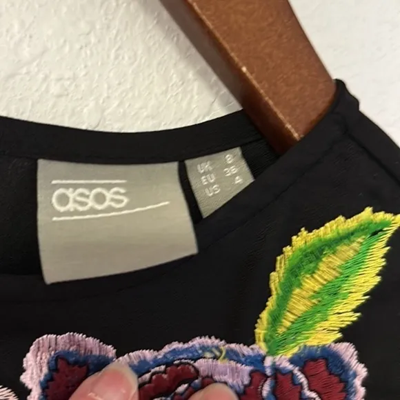 ASOS Fluted Sleeve Embroidered Smock Mini Dress size 4