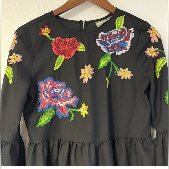 ASOS Fluted Sleeve Embroidered Smock Mini Dress size 4