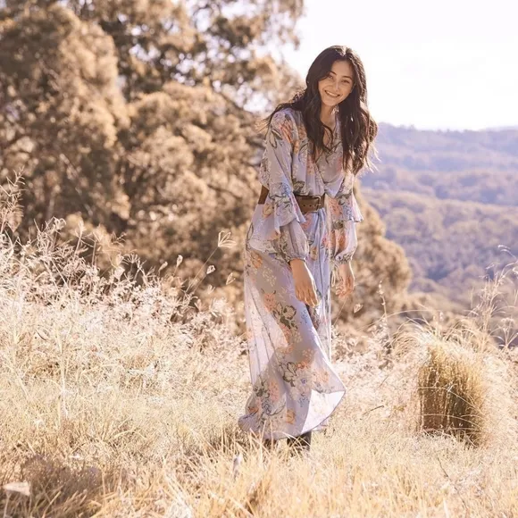 Auguste delilah poet wrap maxi dress duck S 8 rare