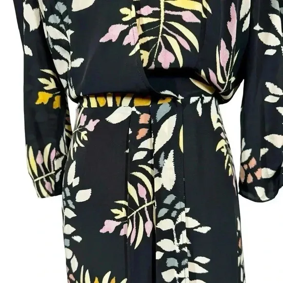 ba&amp;sh Crissy Leaf Print Wrap Midi Dress in Black Sz:1/Small