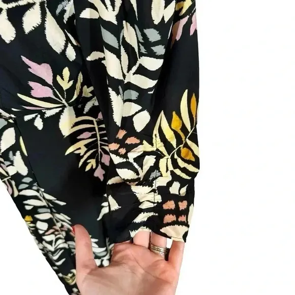 ba&amp;sh Crissy Leaf Print Wrap Midi Dress in Black Sz:1/Small