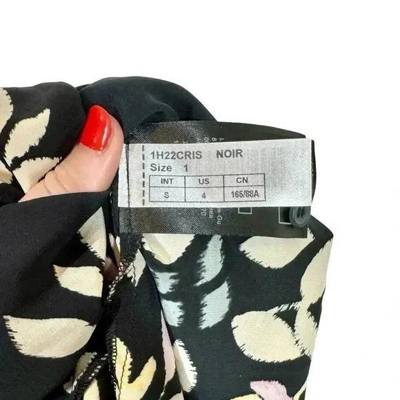 ba&amp;sh Crissy Leaf Print Wrap Midi Dress in Black Sz:1/Small
