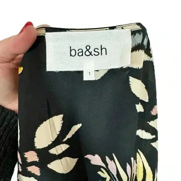 ba&amp;sh Crissy Leaf Print Wrap Midi Dress in Black Sz:1/Small