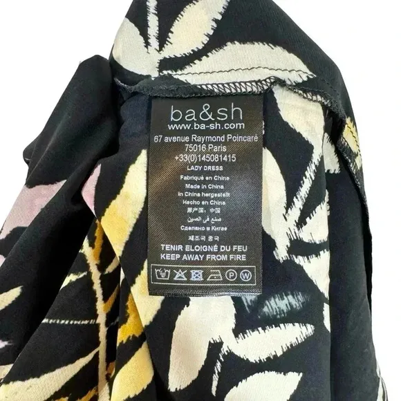 ba&amp;sh Crissy Leaf Print Wrap Midi Dress in Black Sz:1/Small