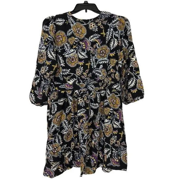 ba&amp;sh NWT Volver Floral Noir Black Babydoll Mini Dress Size Large US 8