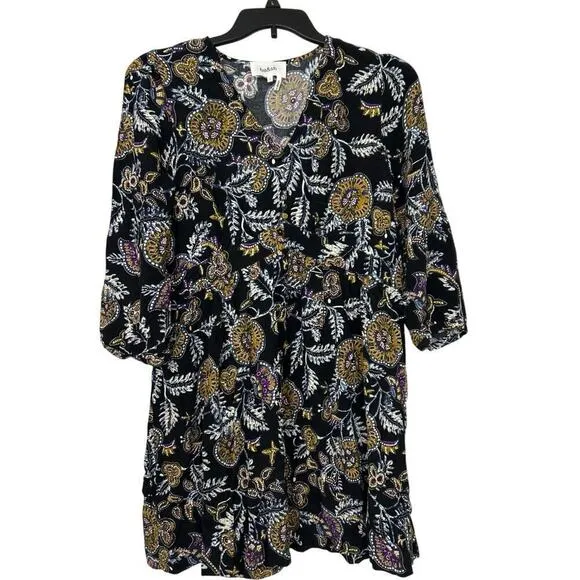 ba&amp;sh NWT Volver Floral Noir Black Babydoll Mini Dress Size Large US 8