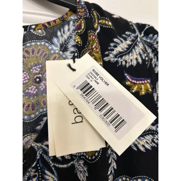 ba&amp;sh NWT Volver Floral Noir Black Babydoll Mini Dress Size Large US 8