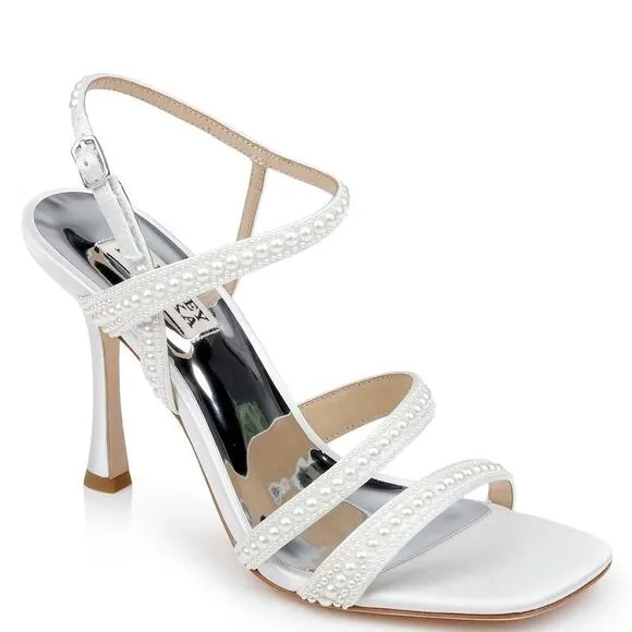 Badgley Mischka Women's Brynlee Satin Bejeweled Strappy Sandals Heels Size 9.5