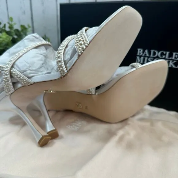 Badgley Mischka Women's Brynlee Satin Bejeweled Strappy Sandals Heels Size 9.5
