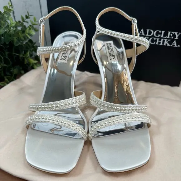 Badgley Mischka Women's Brynlee Satin Bejeweled Strappy Sandals Heels Size 9.5