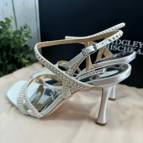 Badgley Mischka Women's Brynlee Satin Bejeweled Strappy Sandals Heels Size 9.5