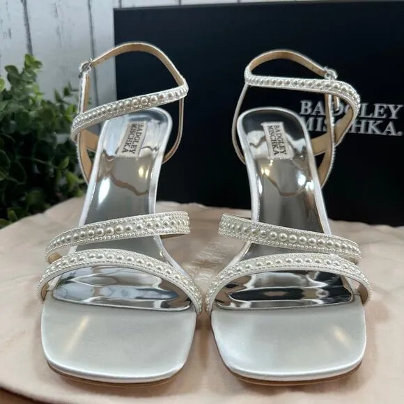 Badgley Mischka Women's Brynlee Satin Bejeweled Strappy Sandals Heels Size 9.5