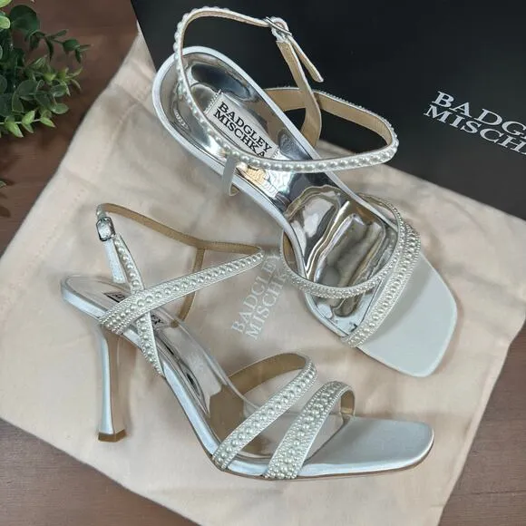 Badgley Mischka Women's Brynlee Satin Bejeweled Strappy Sandals Heels Size 9.5