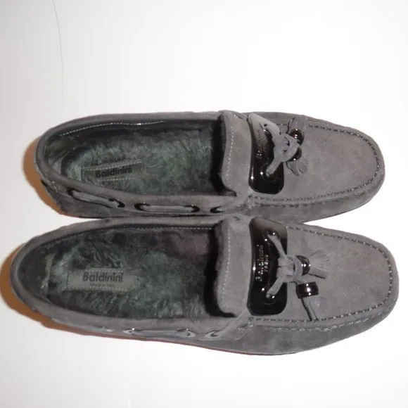 Baldinini Shearling Sheepskin Suede‎ Fur Moccasins Shoes Slip On Loafers