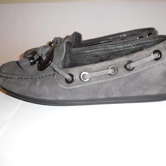 Baldinini Shearling Sheepskin Suede‎ Fur Moccasins Shoes Slip On Loafers