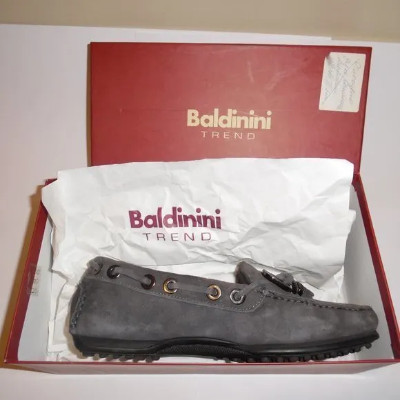 Baldinini Shearling Sheepskin Suede‎ Fur Moccasins Shoes Slip On Loafers