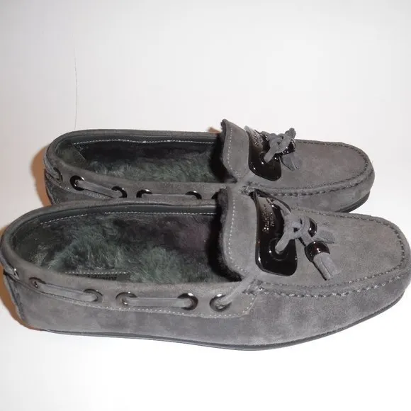 Baldinini Shearling Sheepskin Suede‎ Fur Moccasins Shoes Slip On Loafers