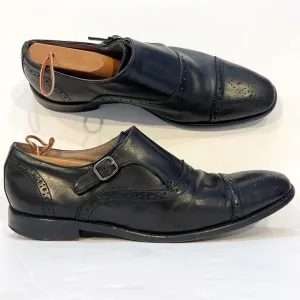 Banana Republic Mens 10.5 Black Leather Cap Toe Strap Oxford Business Dress Shoe