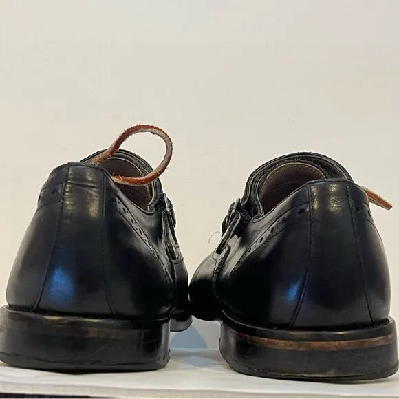 Banana Republic Mens 10.5 Black Leather Cap Toe Strap Oxford Business Dress Shoe