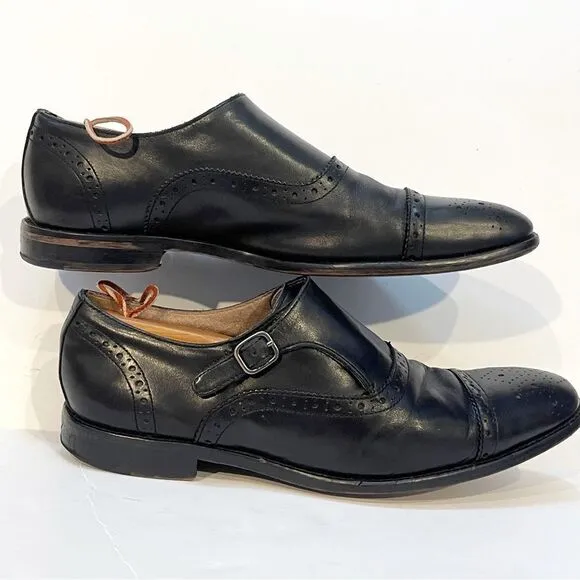 Banana Republic Mens 10.5 Black Leather Cap Toe Strap Oxford Business Dress Shoe
