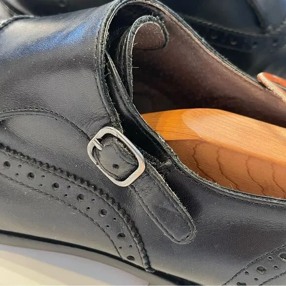 Banana Republic Mens 10.5 Black Leather Cap Toe Strap Oxford Business Dress Shoe