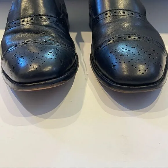 Banana Republic Mens 10.5 Black Leather Cap Toe Strap Oxford Business Dress Shoe