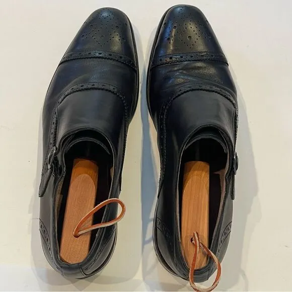 Banana Republic Mens 10.5 Black Leather Cap Toe Strap Oxford Business Dress Shoe