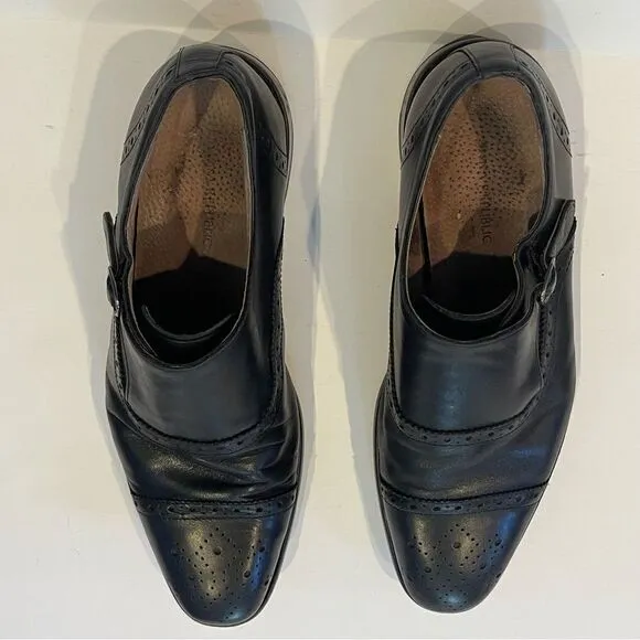 Banana Republic Mens 10.5 Black Leather Cap Toe Strap Oxford Business Dress Shoe