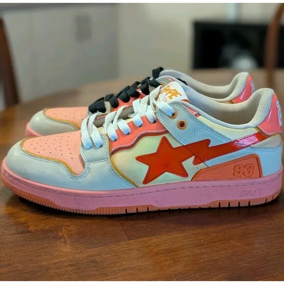 Bape SK8 STA Mens 10.5 US Sneakers Orange Pink Tan Camo - A Bathing Ape Shoes