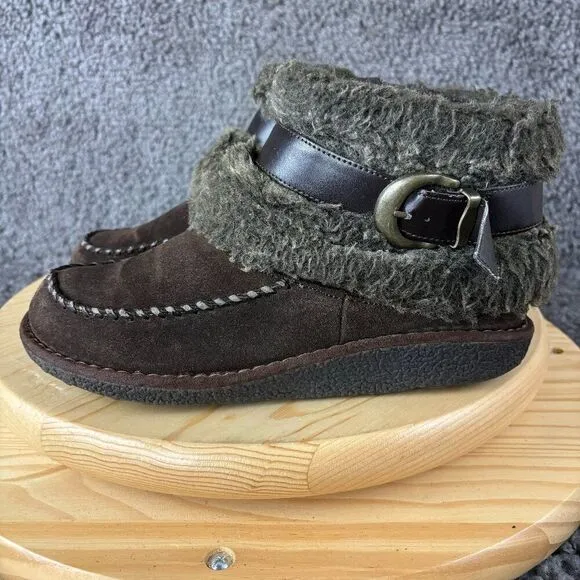 Bass Durango Suede Boots Womens 9 Brown Faux Fur Moc Toe Winter Ankle Booties