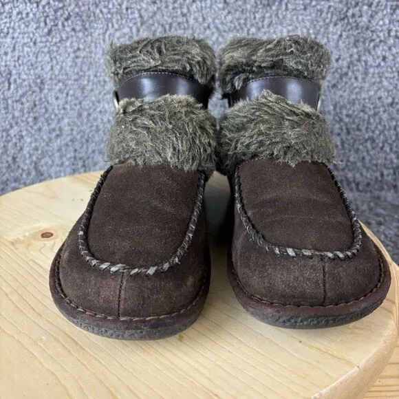 Bass Durango Suede Boots Womens 9 Brown Faux Fur Moc Toe Winter Ankle Booties