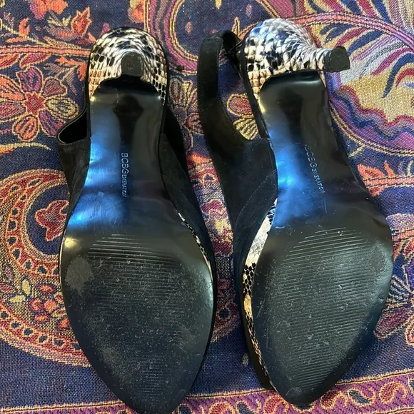 BCBG - Gorgeous Black and Snakeskin Sandals, Size 11