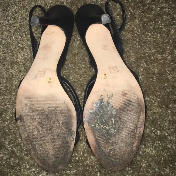 BCBG MaxAzria Black Leather Sandals Heels Size 10