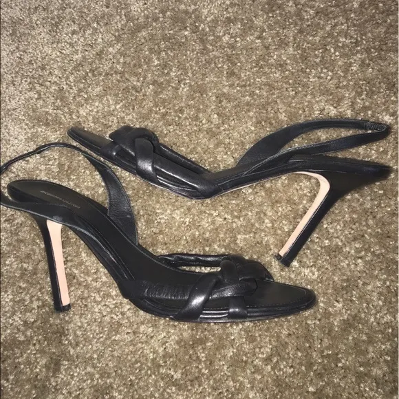 BCBG MaxAzria Black Leather Sandals Heels Size 10