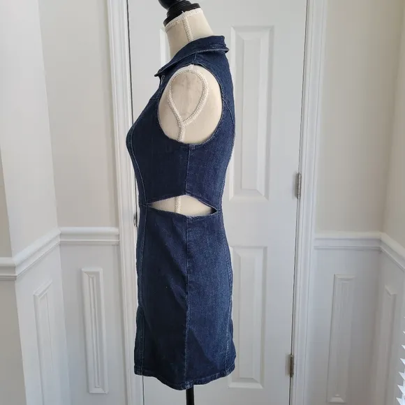 Bebe Front Zip‎ Side Cut Out Denim Mini Dress