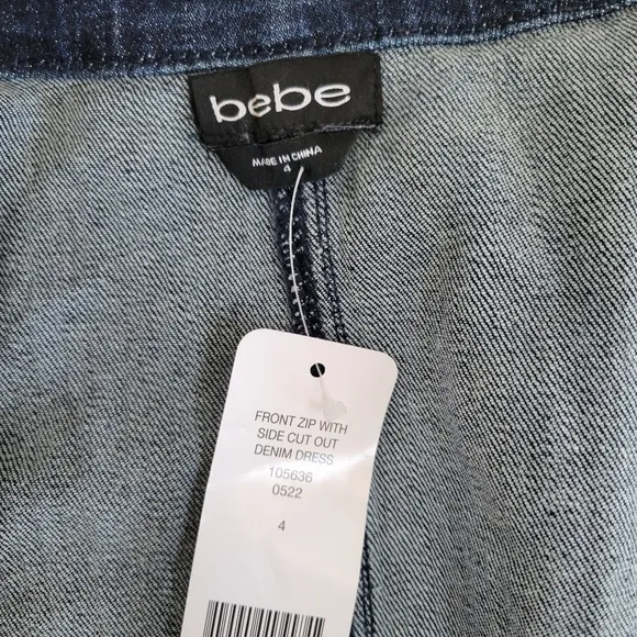 Bebe Front Zip‎ Side Cut Out Denim Mini Dress