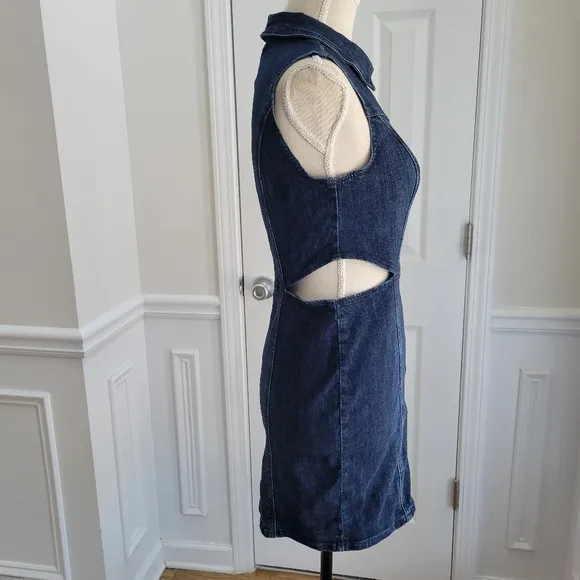 Bebe Front Zip‎ Side Cut Out Denim Mini Dress