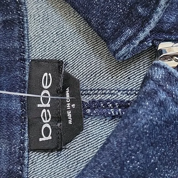 Bebe Front Zip‎ Side Cut Out Denim Mini Dress