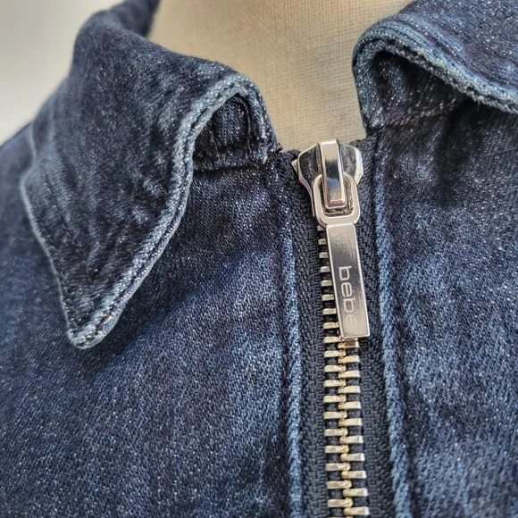 Bebe Front Zip‎ Side Cut Out Denim Mini Dress