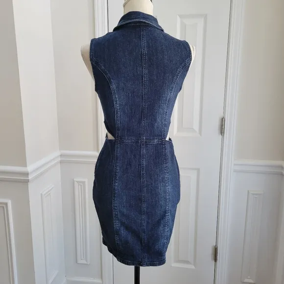 Bebe Front Zip‎ Side Cut Out Denim Mini Dress