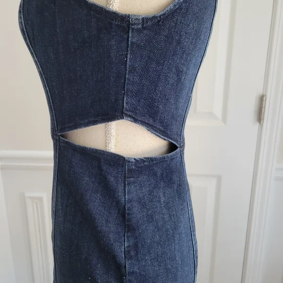 Bebe Front Zip‎ Side Cut Out Denim Mini Dress