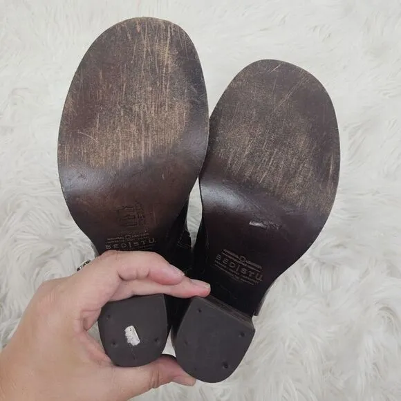 Bed Stu Occam Wedge Caged Sandals Sz 8 Teak Rustic Leather Peep Heels