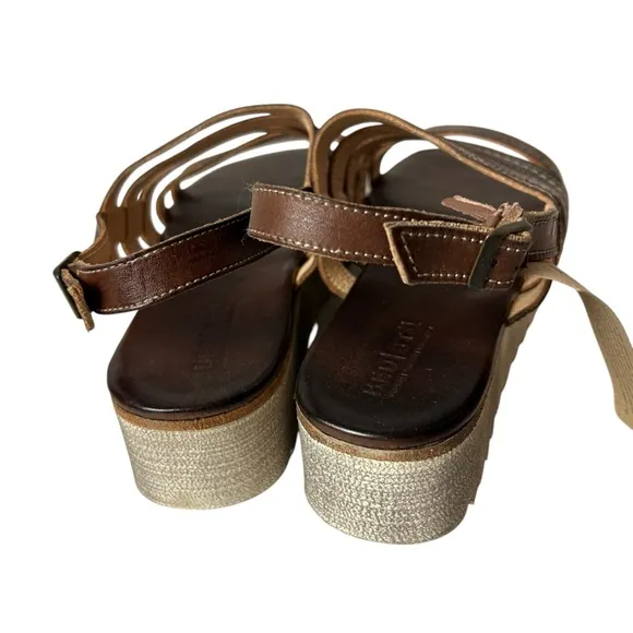 Bed Stu women’s Ensley Teak Rustic leather platform heels slingback sandals 11