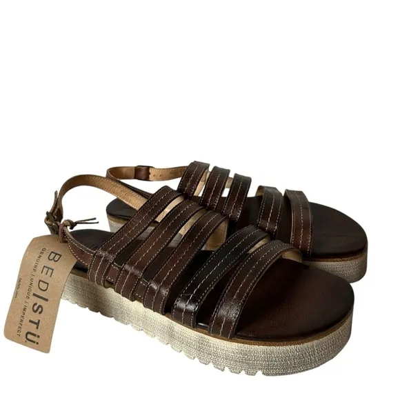 Bed Stu women’s Ensley Teak Rustic leather platform heels slingback sandals 11