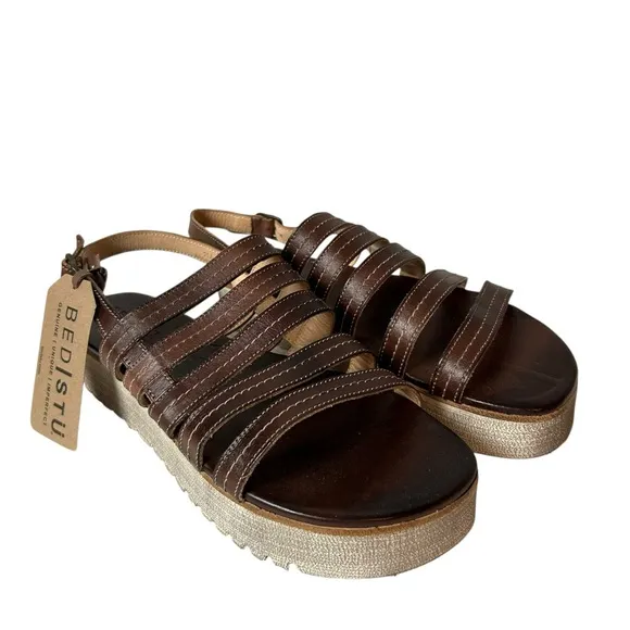 Bed Stu women’s Ensley Teak Rustic leather platform heels slingback sandals 11.