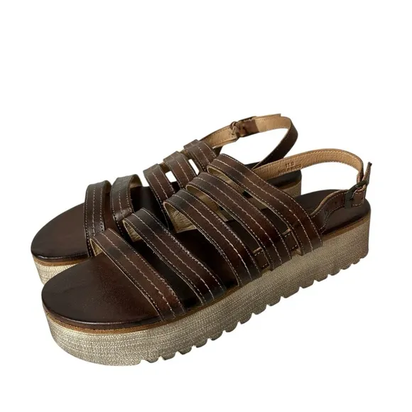 Bed Stu women’s Ensley Teak Rustic leather platform heels slingback sandals 11